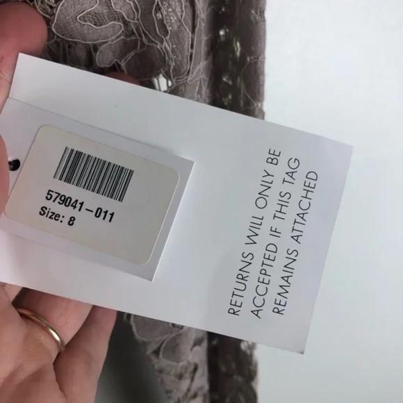 NWT Needle & Thread 4 lace long sleeve dress 0753 taupe fit flare a line beige - Picture 5 of 9